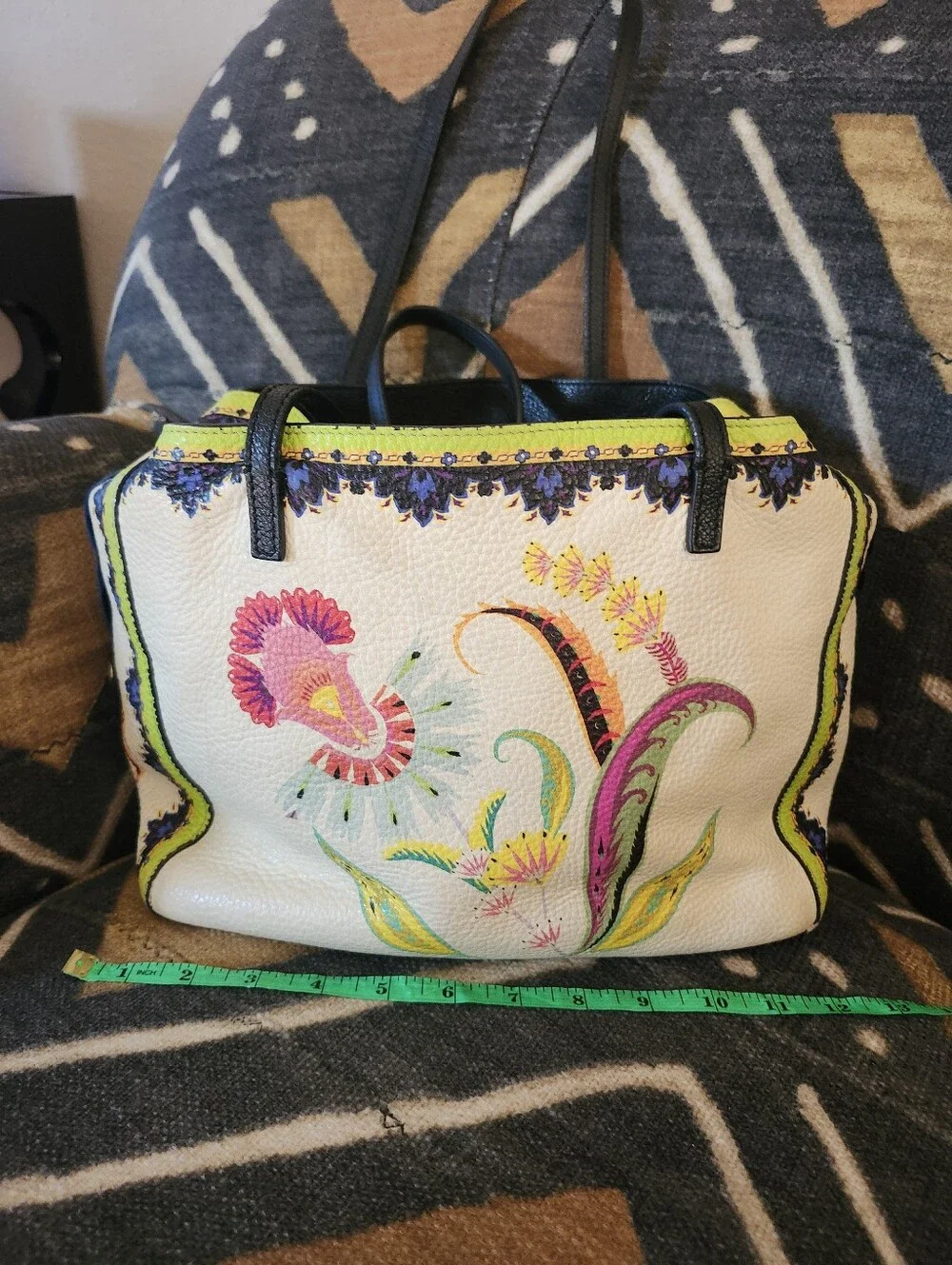 ETRO Italian Luxury Tote Bag Made In Milan, ULTRA Rare Pebbled Feather Boho 2017